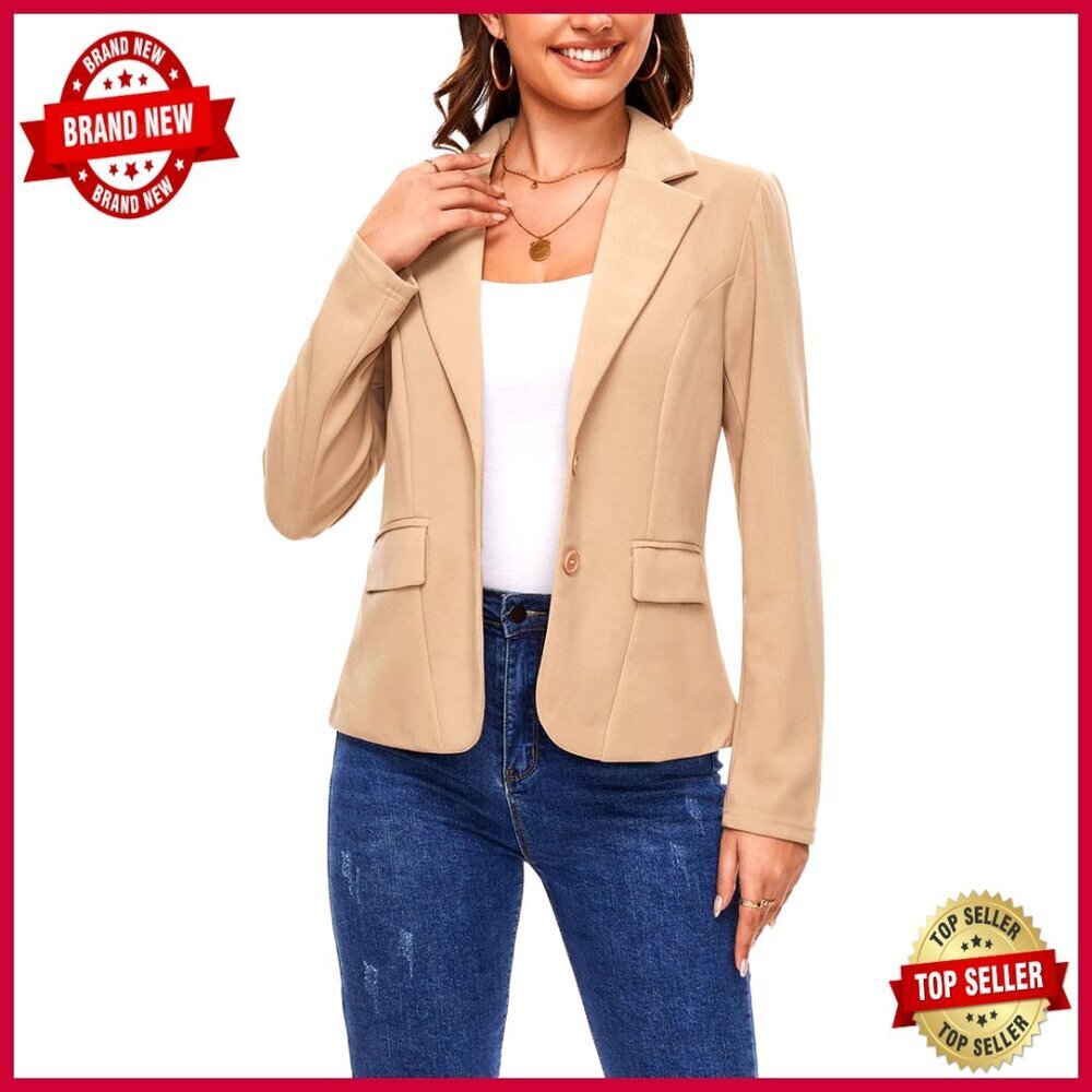 Women's Tailored Blazer Long Sleeve Notched Lapel Business Casual Jacket M